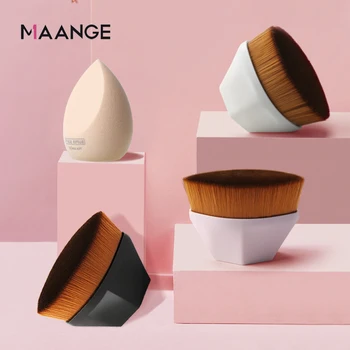 

MAANGE 2 Pcs Makeup Brush with Sponge Set Beatuy Foundation Powder Concealer Blending Blush Brush Dry or Wet Sponge Puff Tools