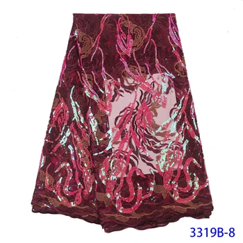 

African Sequins Lace Fabric Embroidered Nigerian Laces Fabric High Quality French Mesh Tulle Lace Fabric For Sewing GD3319B-8