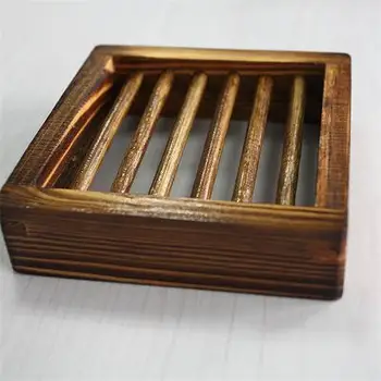 

ZLinKJ 1PCS 10x10cm Wooden Soap Case Dish Dishes Container Shower Room Dispensers Square Wood Soap Holder High Quality