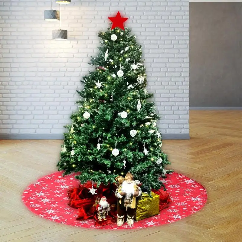 Soft Red Christmas Tree Skirts Round Plush Cloth Lace Velcro Apron Blanket Mat Cover Home Party Decorative Supplies