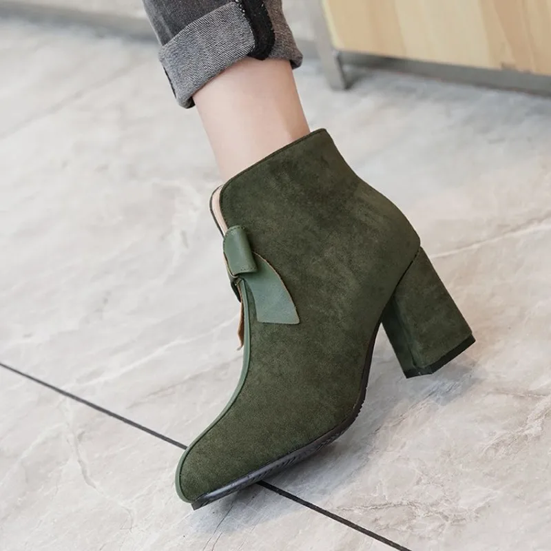 

women ankle boots high heels autumn pumps shoes woman bowties deco office ladies booties wxz105