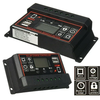 

12V/24V Solar Charge Controller Kit LCD Screen Dual USB Output Charger Regulator
