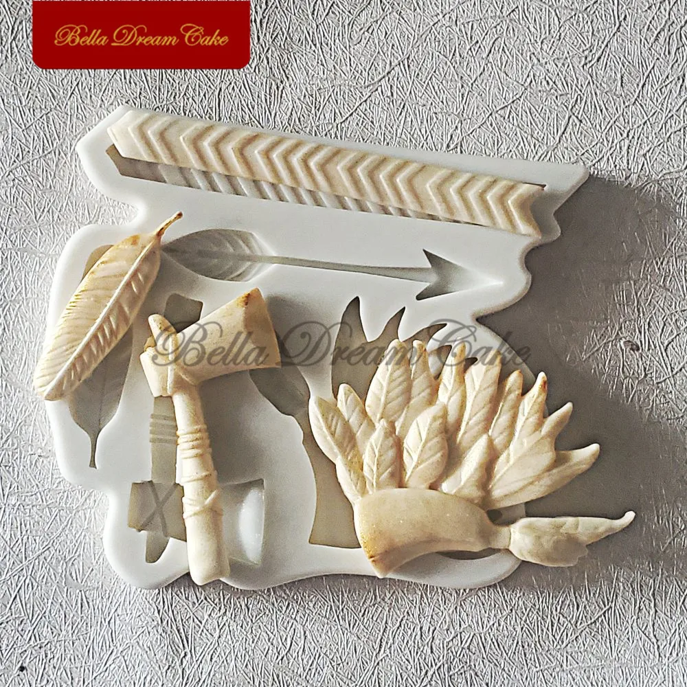 

Ax Arrow Feather Indian Headdress Silicone Mold Fondant Chocolate Cake Molds Cake Decorating Tools Handmade Clay Mould Bakeware