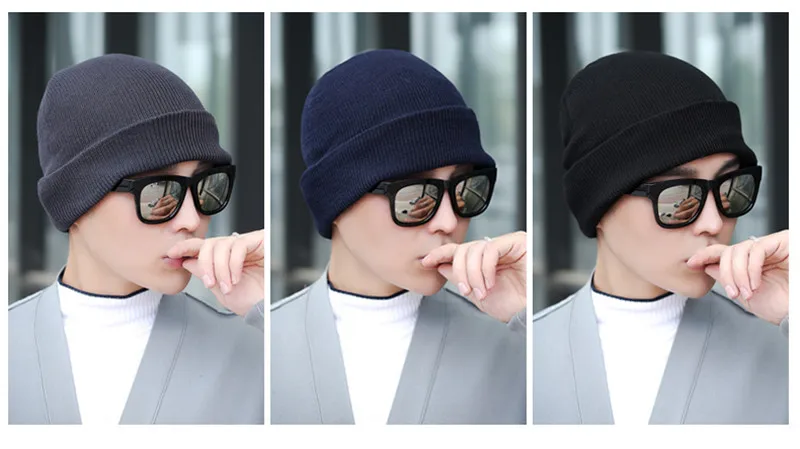 1PCS Casual Earmuffs Skullies Beanies Men Women Warm Knitted Winter Hat Fashion Solid Hip-hop Beanie Hat Winter Hats For Men
