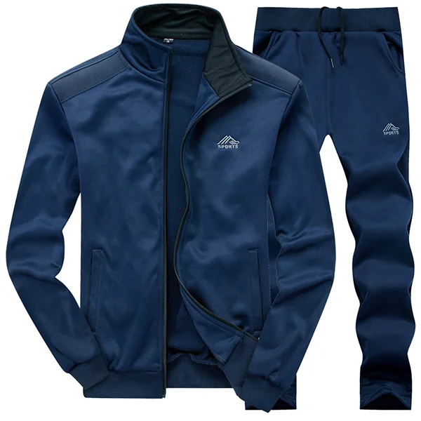 Модный комплект Degli Uomini Nuovo casual Gli Uomini di Abbigliamento Sportivo Tute Maschio Due Pezzi Del Collare Del Basamento - Цвет: darkblue