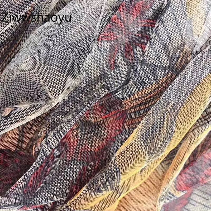 Ziwwshaoyu шелк Тотем Печать Летняя Сетка длинная юбка женская одежда высокого качества Новинка