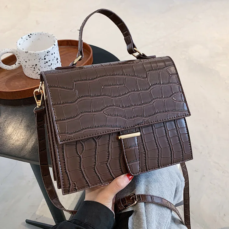 

Women's bags 2020 new trendy texture stone pattern handbag autumn and winter allmatch single shoulder messenger small square bag