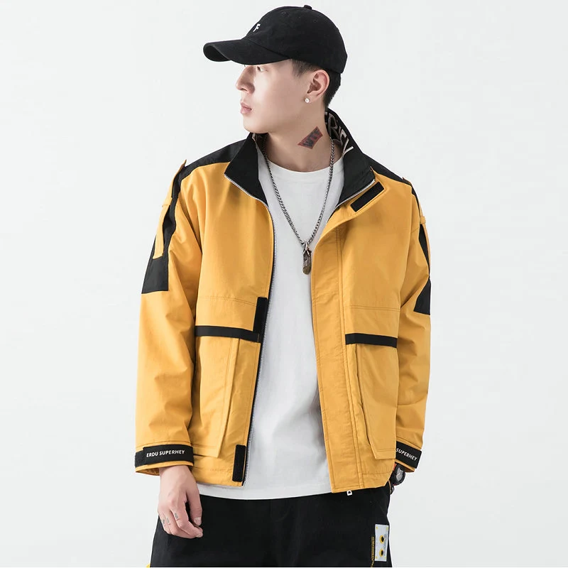 

Streetwear Casual Men Jacket Coat Patchwork Windbreaker Mens Bomber Jacket Spring Autumn Male Overcoat