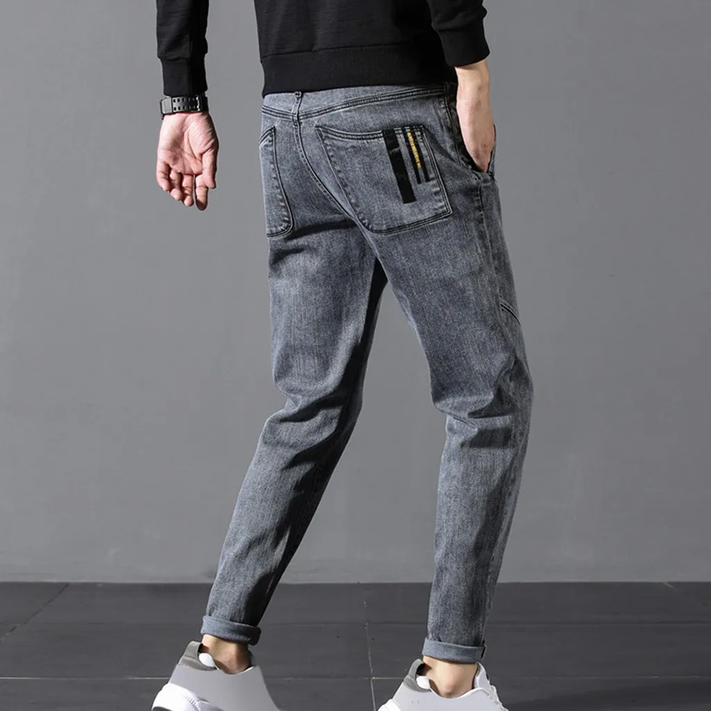 Feitong джинсы на молнии брюки карандаш-брюки Slim-Fit прямые мужские прямые узкие джинсы длинные брюки джинсы для мужчин slim fit# g35
