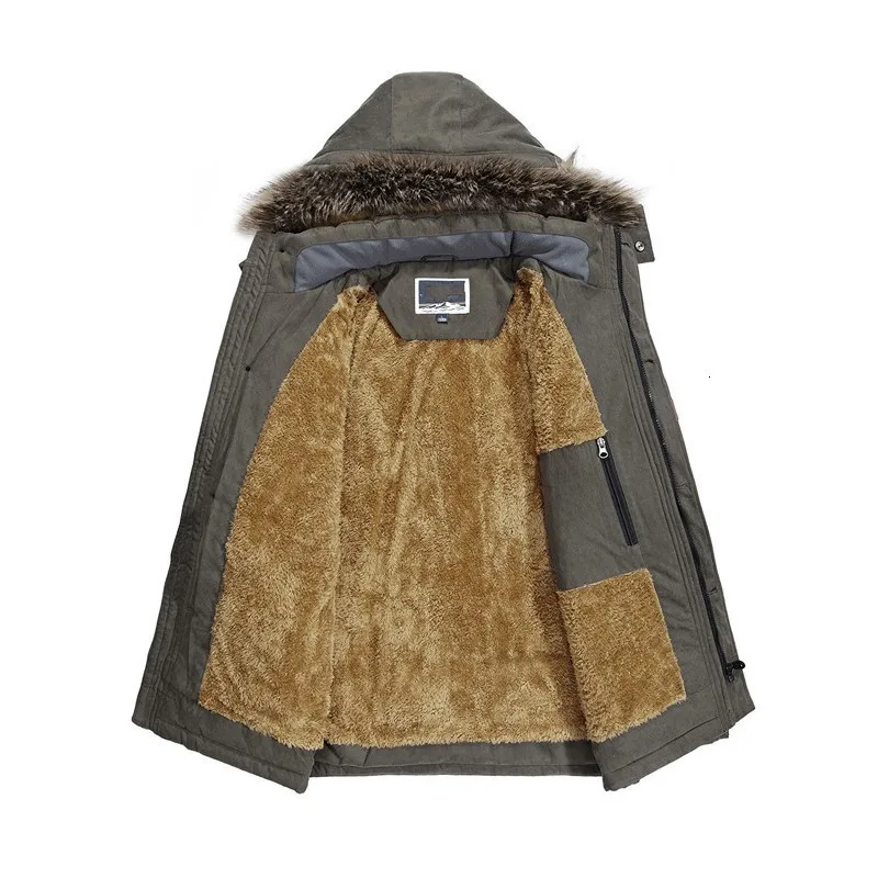 

Winter Mens Warm Fur Lining Parka Fur Collar Hoody Mid Long Jacket Plus Size 7XL Windbreaker Overcoat Safari Style Man Parkas