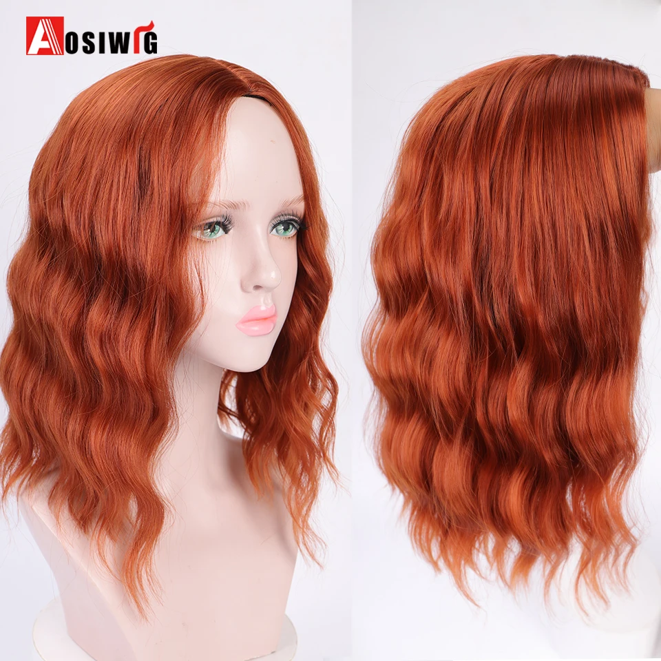 Bob Hair Synthetic-Wigs Brown Women Cosplay Hair-Resistant-Fiber Water-Wave Natural Medium