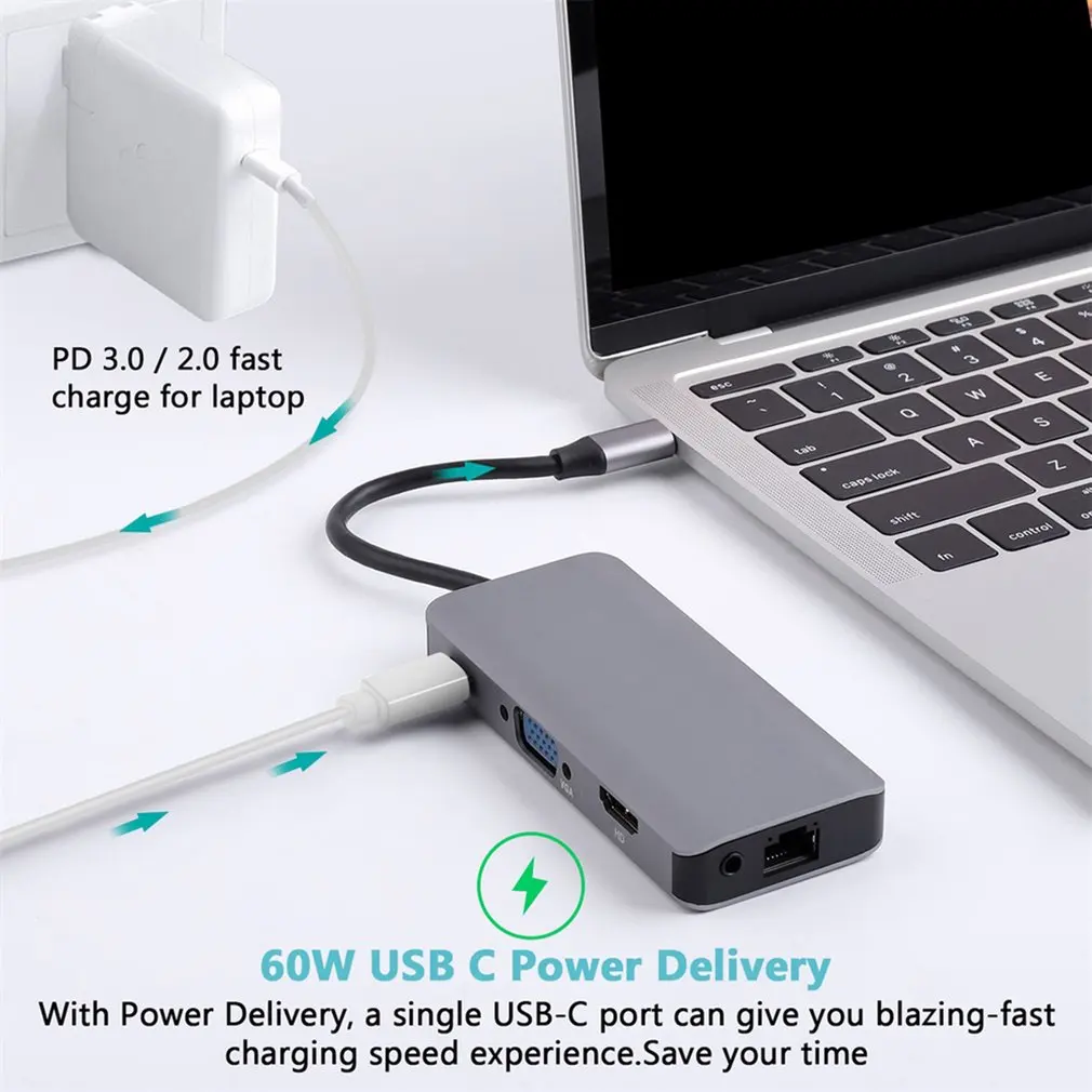 Type C USB C Hub 7 в 1 многопортовый USB 3,1 type C к HDMI USB 3,0 RJ45 SD кардридер зарядка PD адаптер конвертер для Mac