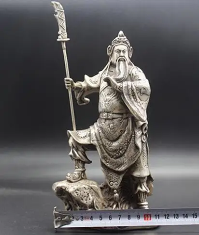 antique excellent Tibet Silver Warrior God Guan Yu Old Statue