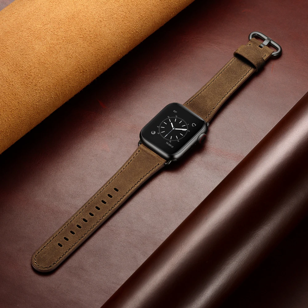 Совместим с Apple Watch series 5 4, ремешок из натуральной кожи 40 мм, 44 мм, ремешок для часов, браслет для iwatch 38 мм, 42 мм, ремешок на запястье