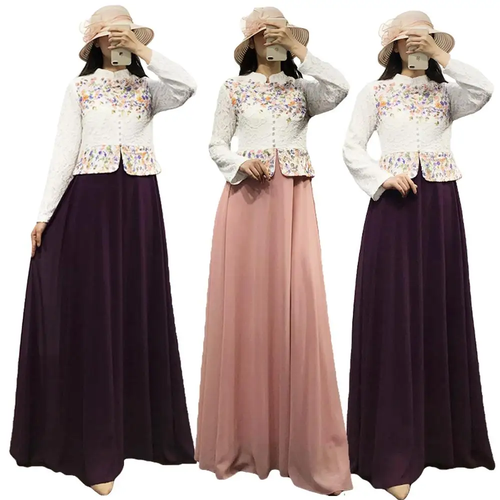 Moslim Elegante Vrouwen Maxi Jurk Print Bloem Kant Tops + Chiffon Rok 2 STUKS Kaftan Gewaad Elegante Islamitische Arabische Kleding 2019 Fashion Moslim Elegante Vrouwen Maxi Jurk Print Bloem Kant Tops + Chiffon Rok 2 STUKS Kaftan Gewaad Elegante Islamitische Arabische Kleding 2019 Fashion