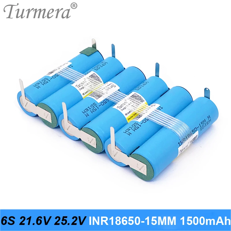 6s 21,6 v 25,2 v аккумулятор 18650 упаковка inr18650-15mm 1500mah 25a паяльная батарея для отвертки батарея для пылесоса на заказ