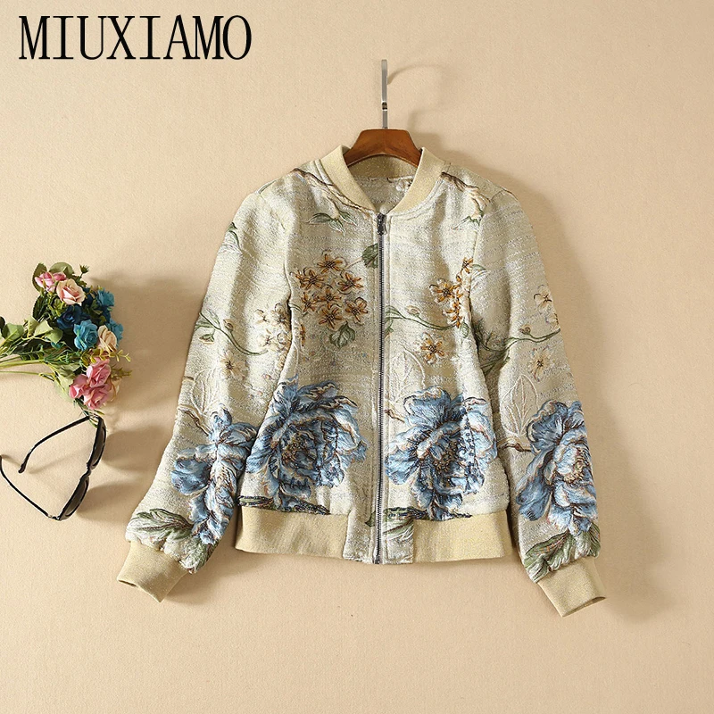 MIUXIMAO, высокое качество,, офисное женское осеннее пальто, Новое поступление, повседневное, круглый вырез, полный рукав, вышивка бисером, цветочный жакет для женщин, vestidos
