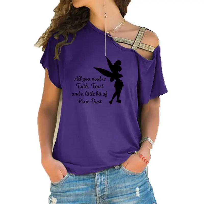 20 Новая летняя футболка с надписью «All you need is a little Faith Trust and Pixie Dust», милая Футболка с принтом Тинкербелл, Женский Топ - Цвет: 20