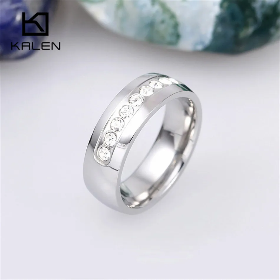 Perto Rico Cheap Ring Jewelry Stainless Steel Crystal Rings Italian Gold Color&Silver Color Women Wedding Engagement Rings - Цвет основного камня: Silver