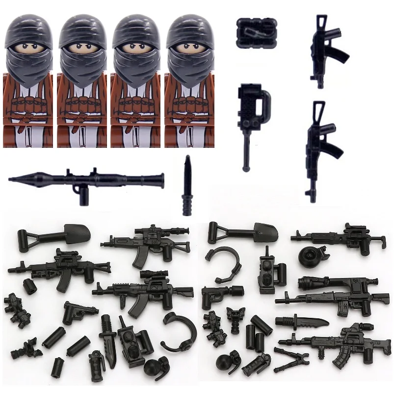 4PCS/lots Armed elements villain WW2 Army MOC Military Building Blocks Figures Soldier Weapons Bricks Mini Toys for Children | Игрушки и