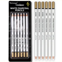 Dainayw White Charcoal Pencils Drawing Set, 6 Pcs Smooth Soft & Medium Sketching Pencil for Highlighting Art Supplies 1
