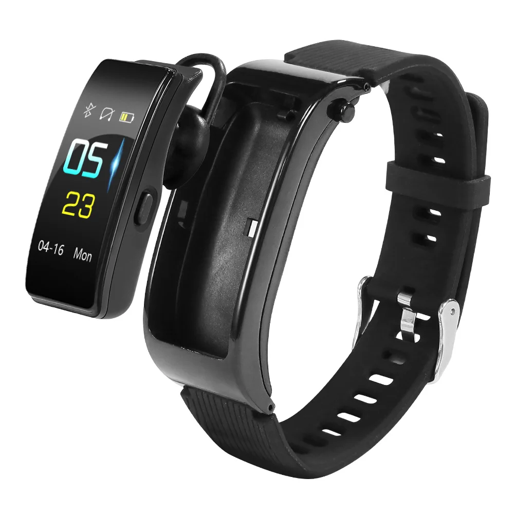 Black Умный Браслет Y5, Bluetooth гарнитура, 2в1, цветной сенсорный экран, AI, пульсометр, pk band 4, i100, i200, i300, i600tws - Цвет: Black