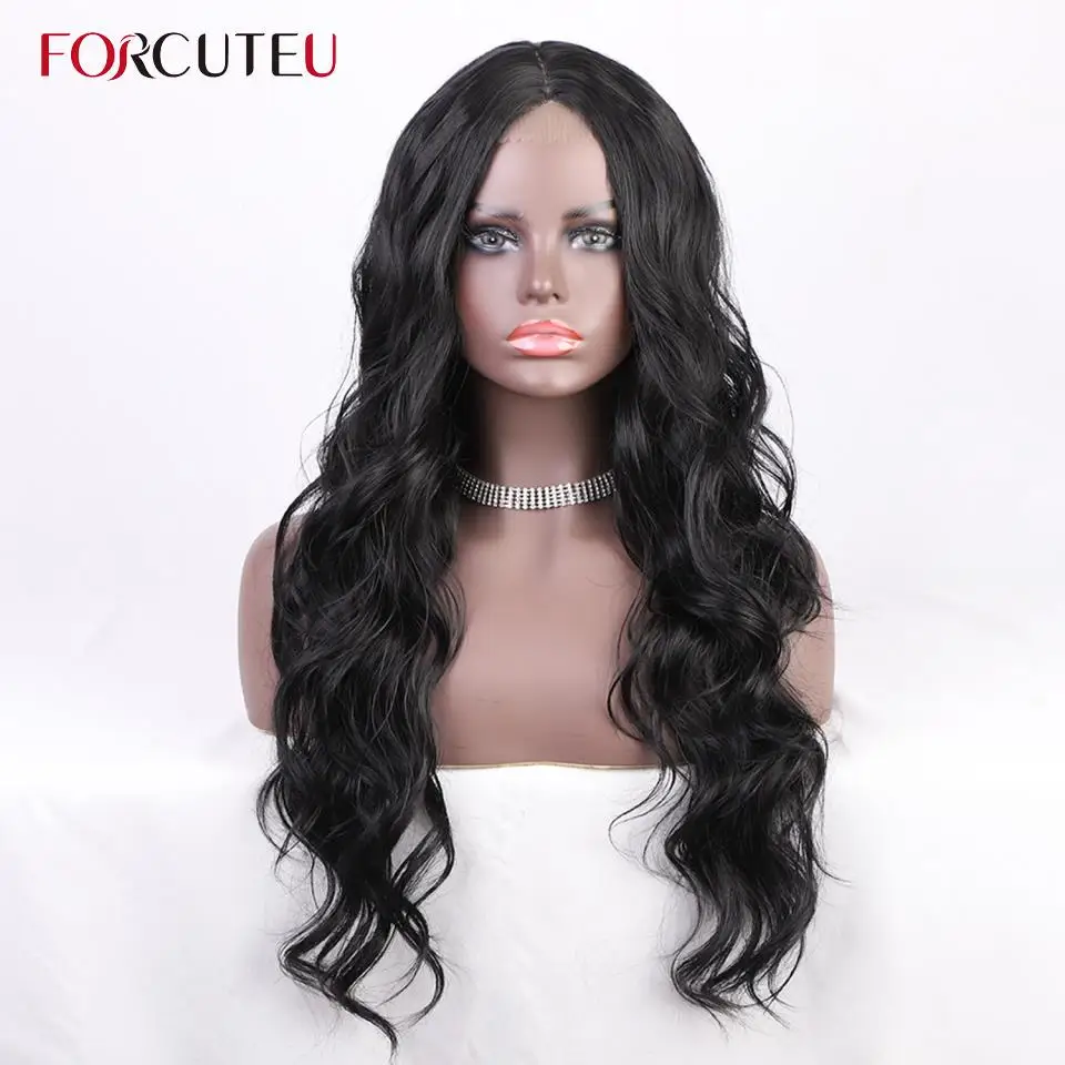 FORCUTEU Body Wave Wig Long Black Synthetice Wigs for Women Pink Blonde Red Cosplay Natural Hair Wigs High Temperature Fiber image_0