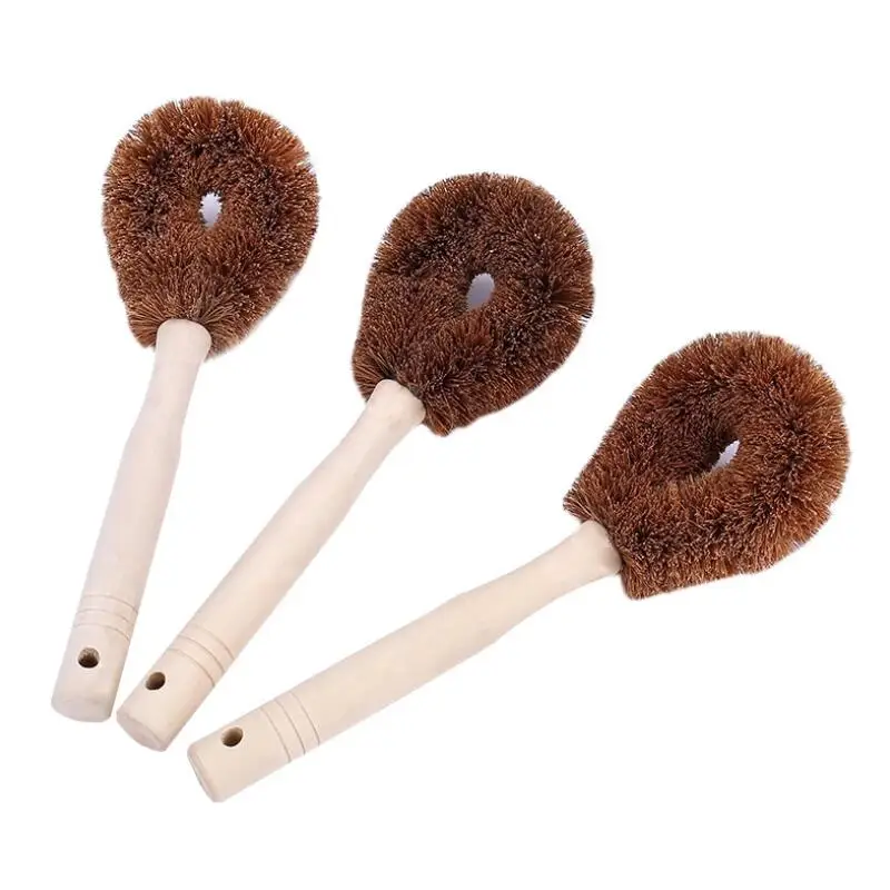 

Антипригарная щетка для масла с деревянной ручкой, щетка для кокосовой пальмы, чистящая щетка для мытья посуды, обезжиривающая посуда, кухонные принадлежности LX8505