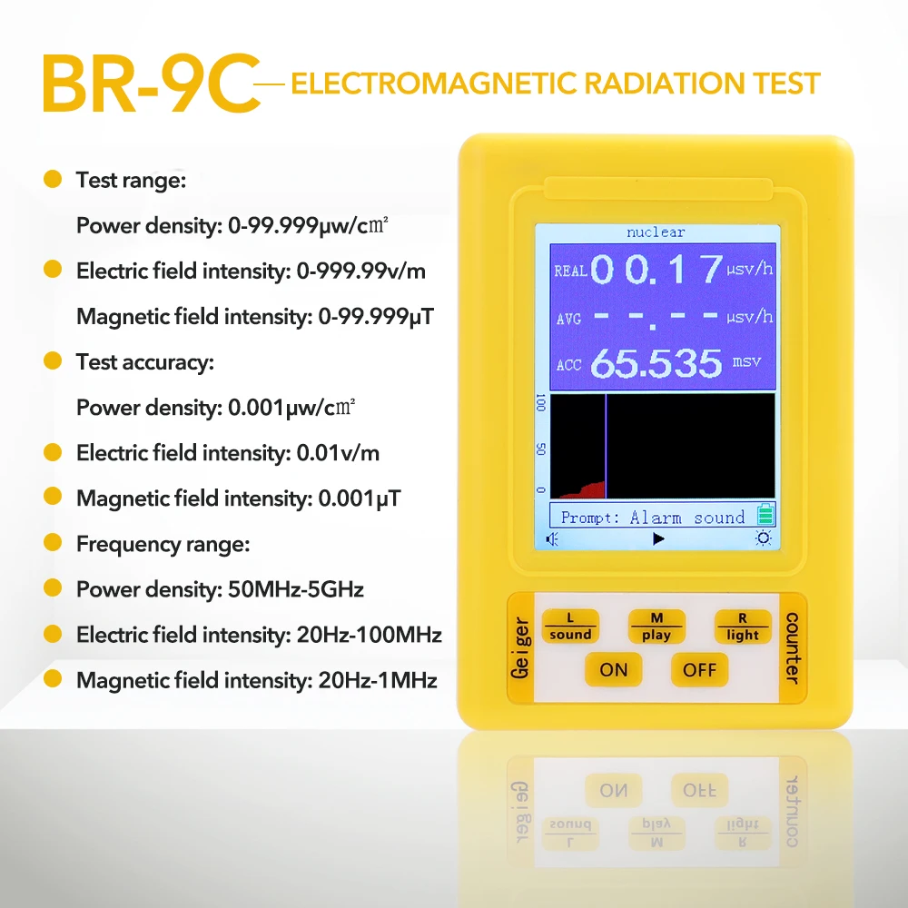 BR-9 Series Electromagnetic Radiation Nuclear Detector EMF Handheld Digital Display Geiger Counter Full-functional Type Tester Radiation Detector EMF Meter Tester Geiger Counter