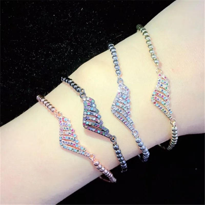 10pcs/lot Wholesale Brass Bracelet Pave Color Cubic Zirconia Angle Wing Adjustable Bracelet Fashion Jewelry