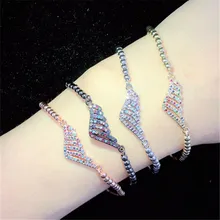 10pcs/lot Wholesale Brass Bracelet Pave Color Cubic Zirconia Angle Wing Adjustable Bracelet Fashion Jewelry
