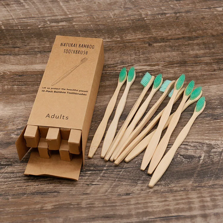 Eco-Friendly Biodegradable Bamboo Toothbrushes - Set of 10