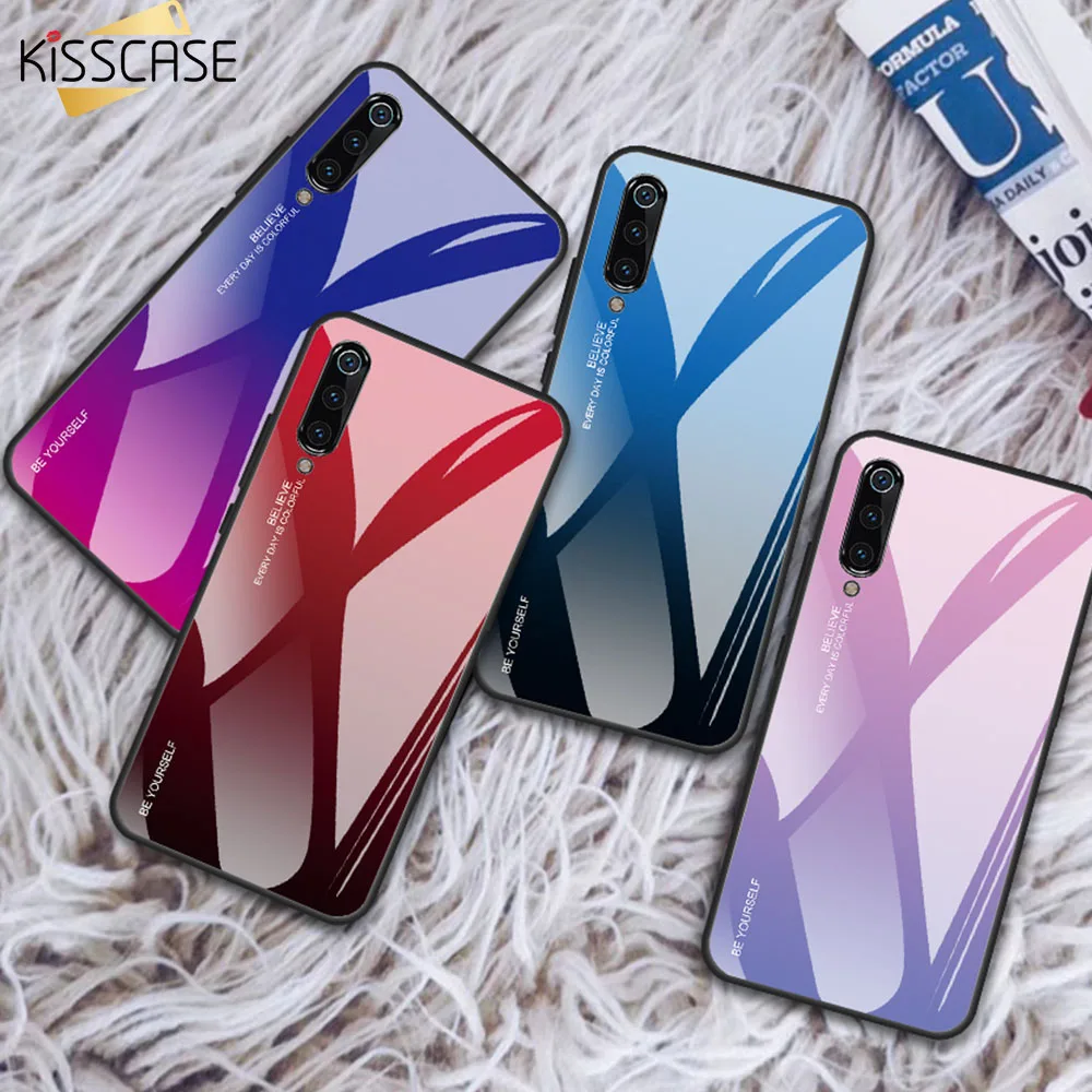 KISSCASE Gradient Glass Case For Xiaomi K20 Pro mi 8 9 Redmi Note 7 Note5 5A 4X Glossy 6 6A Cover Capa |