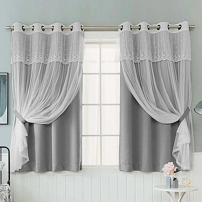 2 слойная ажурная занавеска со звездами Затемняющая для Бей окна кружевная