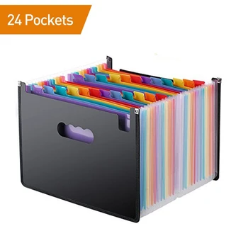 

Portable 24 Pockets Expanding File Folder A4 Paper Organizer Rainbow Organ Business File Document Holder Storage Bag Office
