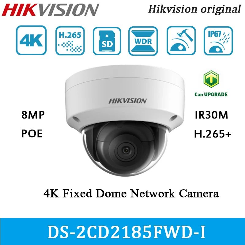 IP-камера Hikvision 8 Мп Φ POE H.265 + IR30M Поддержка бортовой памяти до 128 ГБ IP67 IK10 камера 4k |