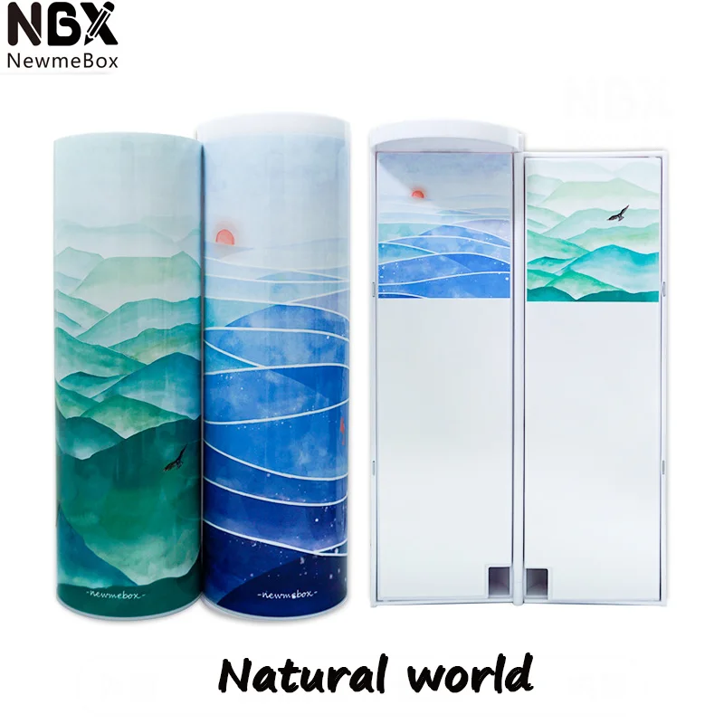 NBX Long style pencil cases box with calculator Suitable for use in boys Useful Anti-fall health With small mirror pen box Gifts - Цвет: Natural world