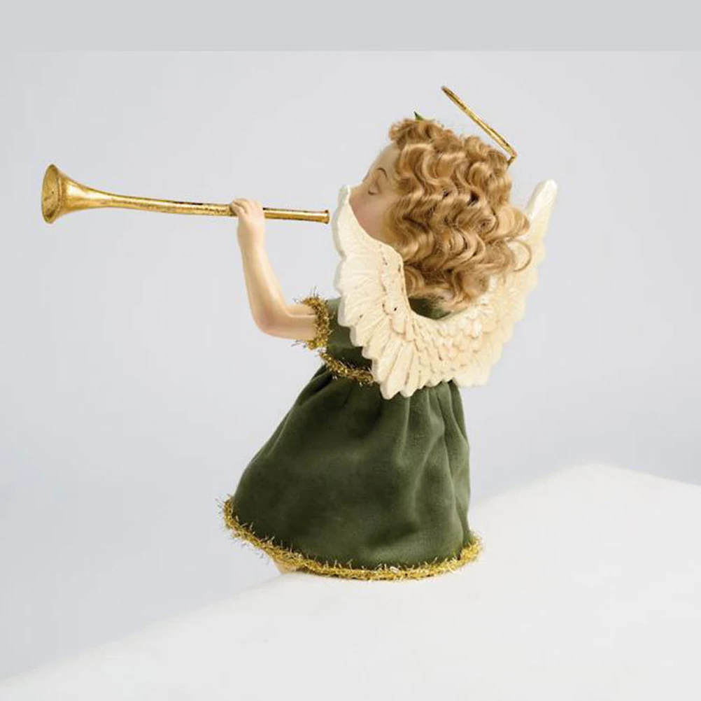 Christmas Cherub Resin Angel Little Girl Blowing A Trumpet Unique Winged Angel Statue Merry Christmas Home Desktop Decoration