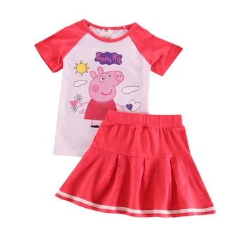 

Peppa Pig Girls Skirts Summer Cotton Cartoon Print Short Sleeve Pleated Breathable Dress Cute Girl Birthday Gifts 2