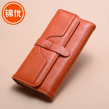 

Wallet Women's Long 2019 Buckle Multi-functional Large Capacity Folding Wallet Oil Wax Wallet Women's Wallet