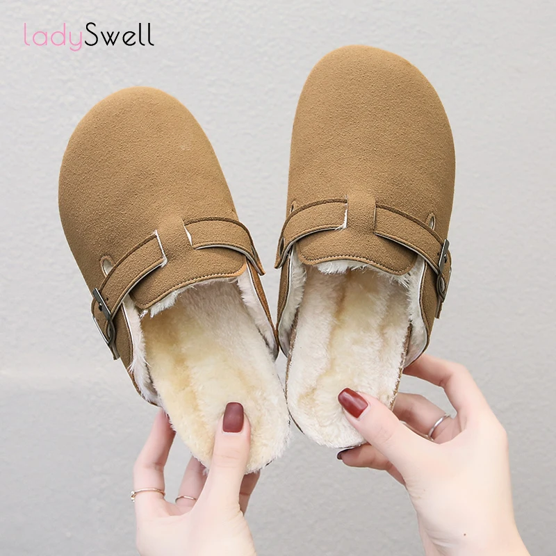 Женские сабо LadySwell из мягкой пробки теплые плюшевые мюли с подкладкой | Обувь