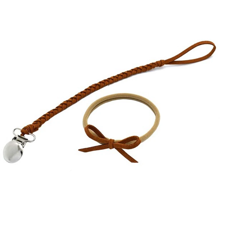 Baby Pacifier Clips Chain Leather Braided Teether Anti Drop Rope