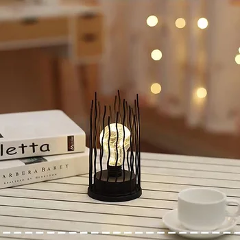 

Wrought Iron LED Bedside Night Light for Kids Adults Bedroom Dec Christmas Gift Geometric Shape Home Decorative Desk Lamp