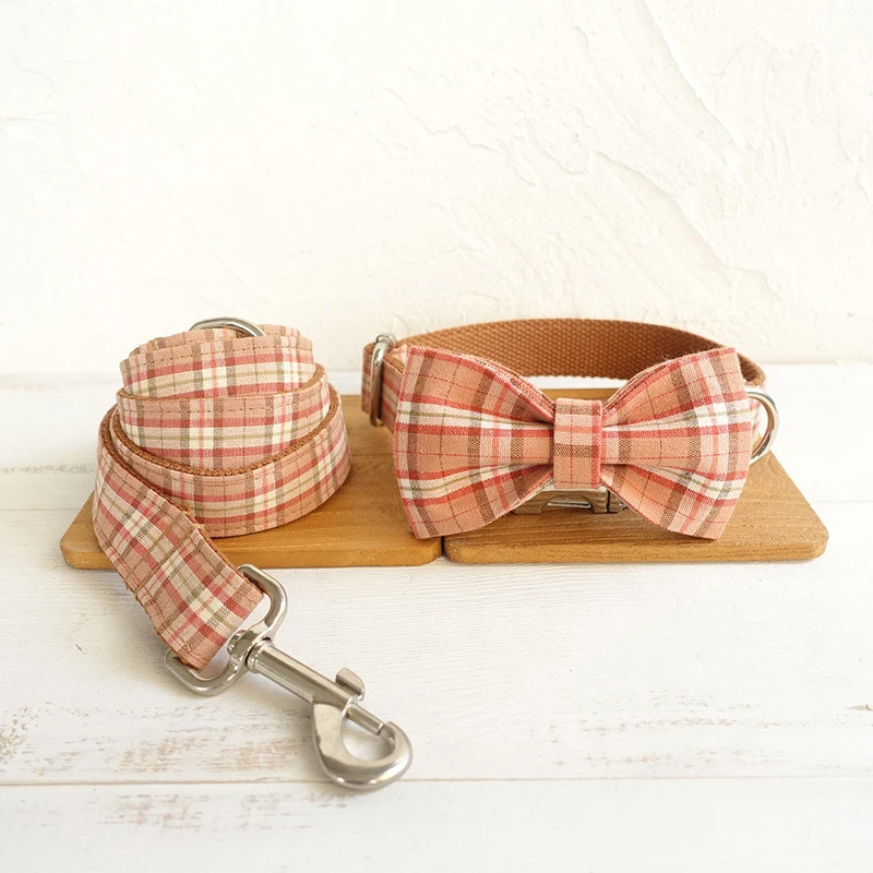 Dog Collar and leash Detachable bow tie Collar Adjustable Personalized