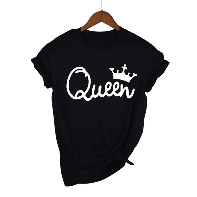 Queen Couples women T Shirt Crown Printing Couple Clothes Summer T-shirt 2020 Casual O-neck Tops Lovers 100% cottonTee Shirt