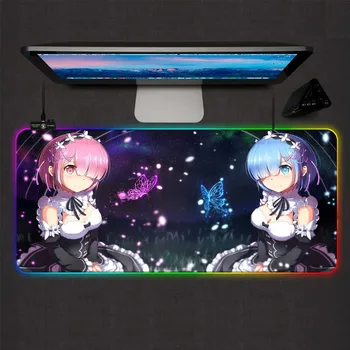 

ZSUXTC Re Zero Anime Girl Gaming Mouse Pad RGB Large Gamer Lock Mausepads Led Backlight XXL Computer Office Keyboard Desk Mat