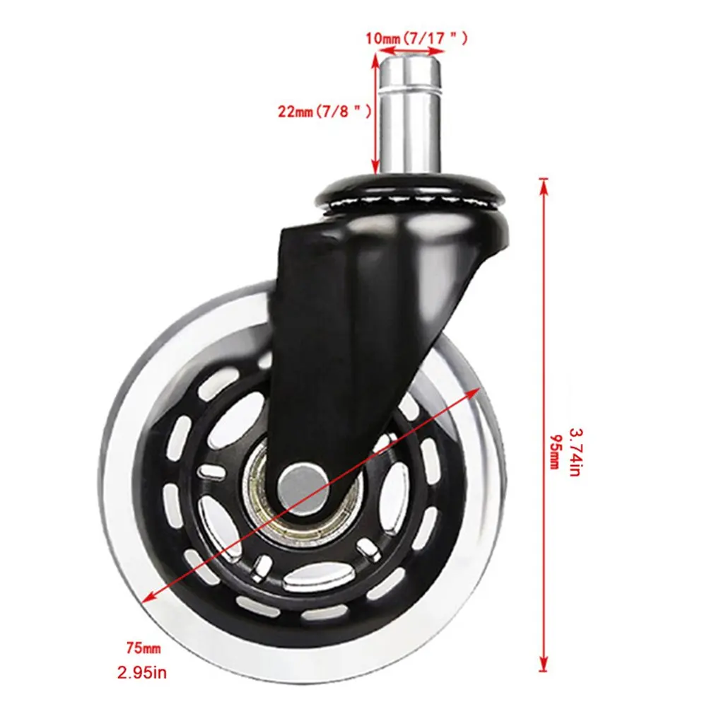 2.5Inch/3Inch PU Universal Wheel Circlip Caster Black Strong Load Bearing Transparent Wheel Office Chair Silent Wheel Sale