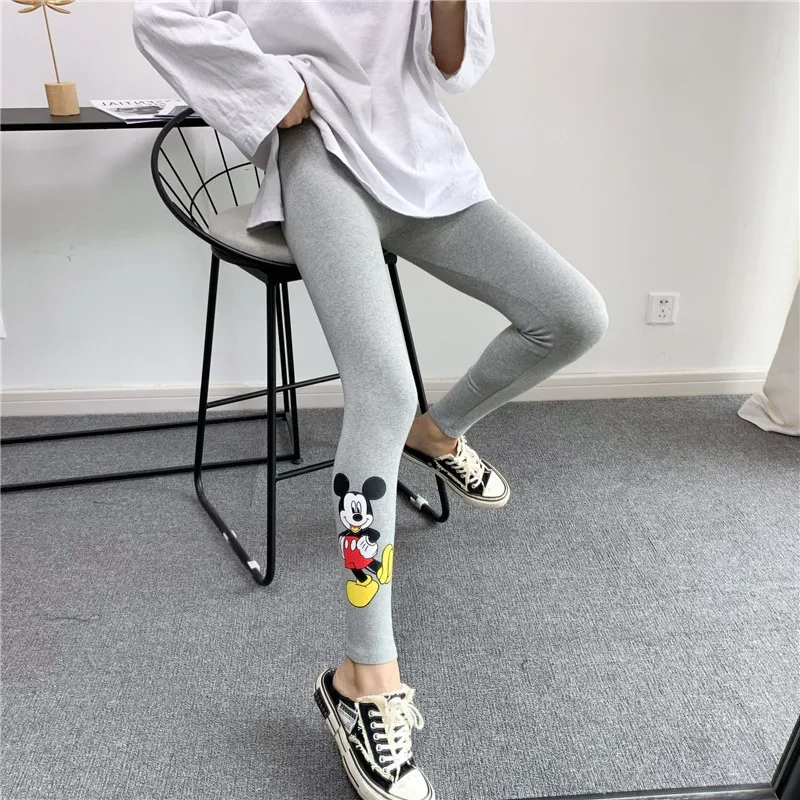 New Mickey Printed Women's Autumn Spring Wear Nine-Point Leggings Cotton Embroidery Cartoon Stretch Pants Leggings