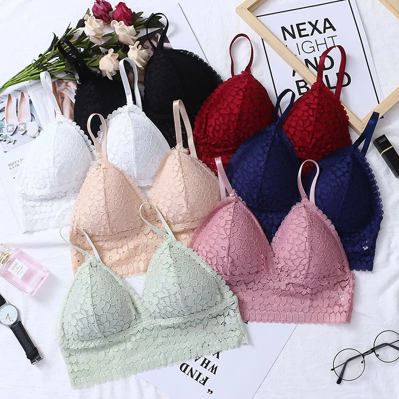 

2019 new sexy lace wrapped chest strap chest pad bra girl underwear tube top support high gathered seamless triangle cup bra