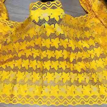 

CS African bazin riche fabric with brode Latest fashion embroidery bazin lace fabric with net lace 5 yards for dress bazin brode